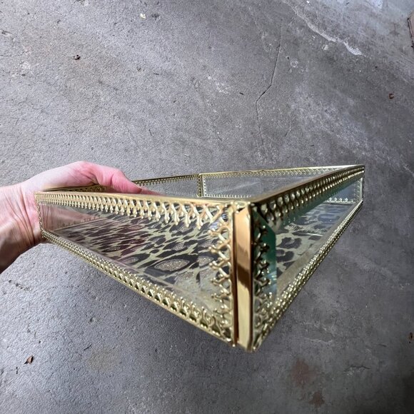 Rachel Zoe Glass Vanity Trinket Tray Leopard Cheetah Gold Tone Office Bathroom 2 - Picture 7 of 14